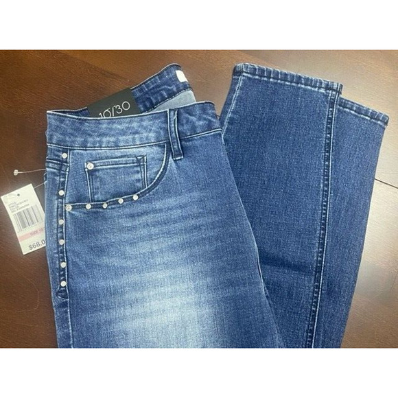 NWT Kensie Effortless Ankle Jeans Women 10 / 30 Frayed Stretch Distress Studded - Picture 4 of 9